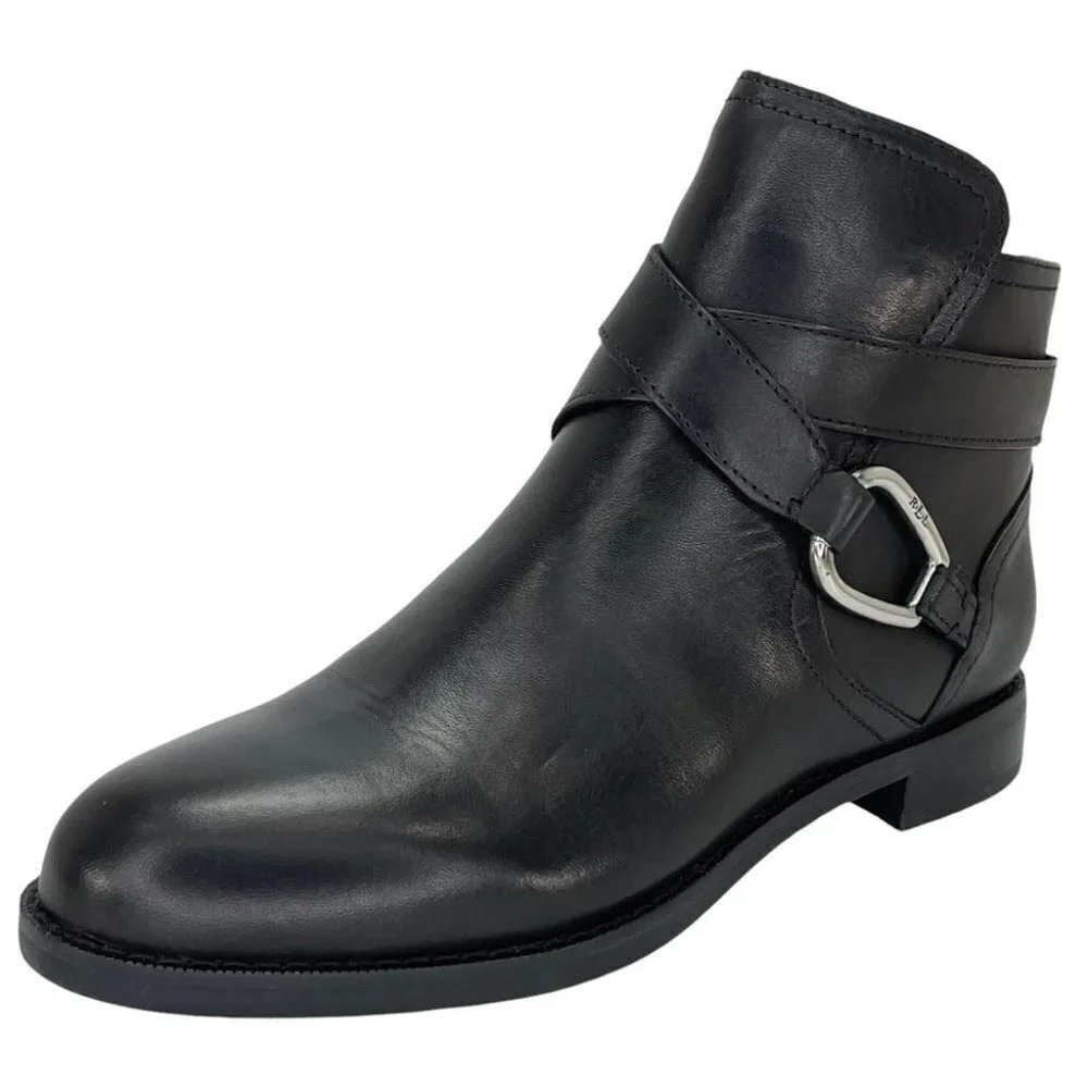 Lauren Ralph Lauren Hermione Black Leather Womens Ankle Boots Size 5B